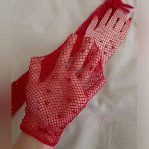 Long Red Mesh Gloves Costume